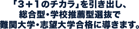 「３＋１のチカラ」を引き出し、総合型・学校推薦型選抜で難関大学・志望大学合格に導きます。